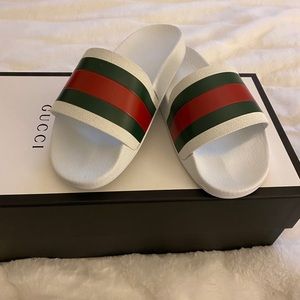 White Gucci slides
